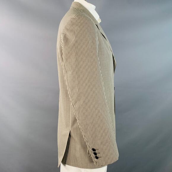 AGNÈS B. Size 42 Cream Black Gingham Cotton Slim Fit Notch Lapel Sport Coat - Picture 3 of 8